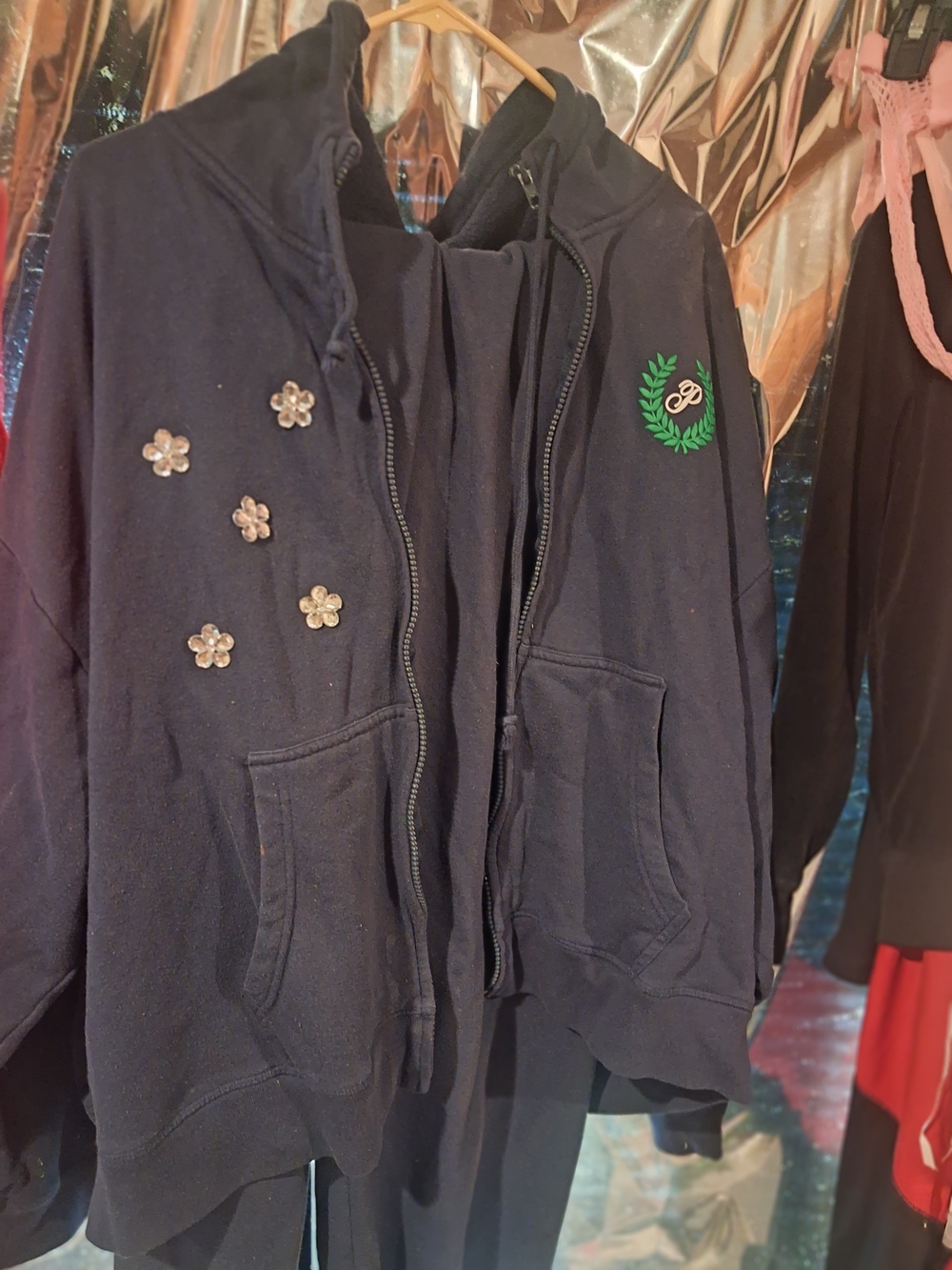 PINK Outfit Navy Embroidered Zip-Up Hoodie Jacket And Pants Size XXL